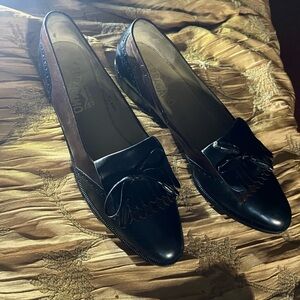 Salvatore Ferragamo Black and Brown Loafers